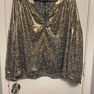 NWT Current Air Anthropologie Womens Shimmer Ditsy Floral V Neck Blouse size M